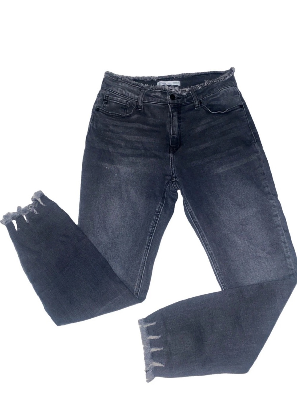 KanCan Dark Gray Wash Raw Waist And Hem Tapered Leg Jeans Size 29